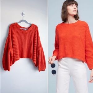 ANTHROPOLOGIE MOTH Baja Cropped Oversized Chunky Sweater Orange Size XL